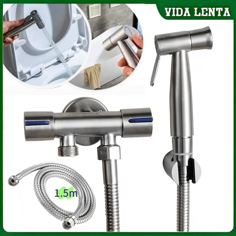 Kit 4 Ducha Higiênica Água Inox Válvula Dupla Mangueira 120cm Bidê Chuveirinho SUMARS