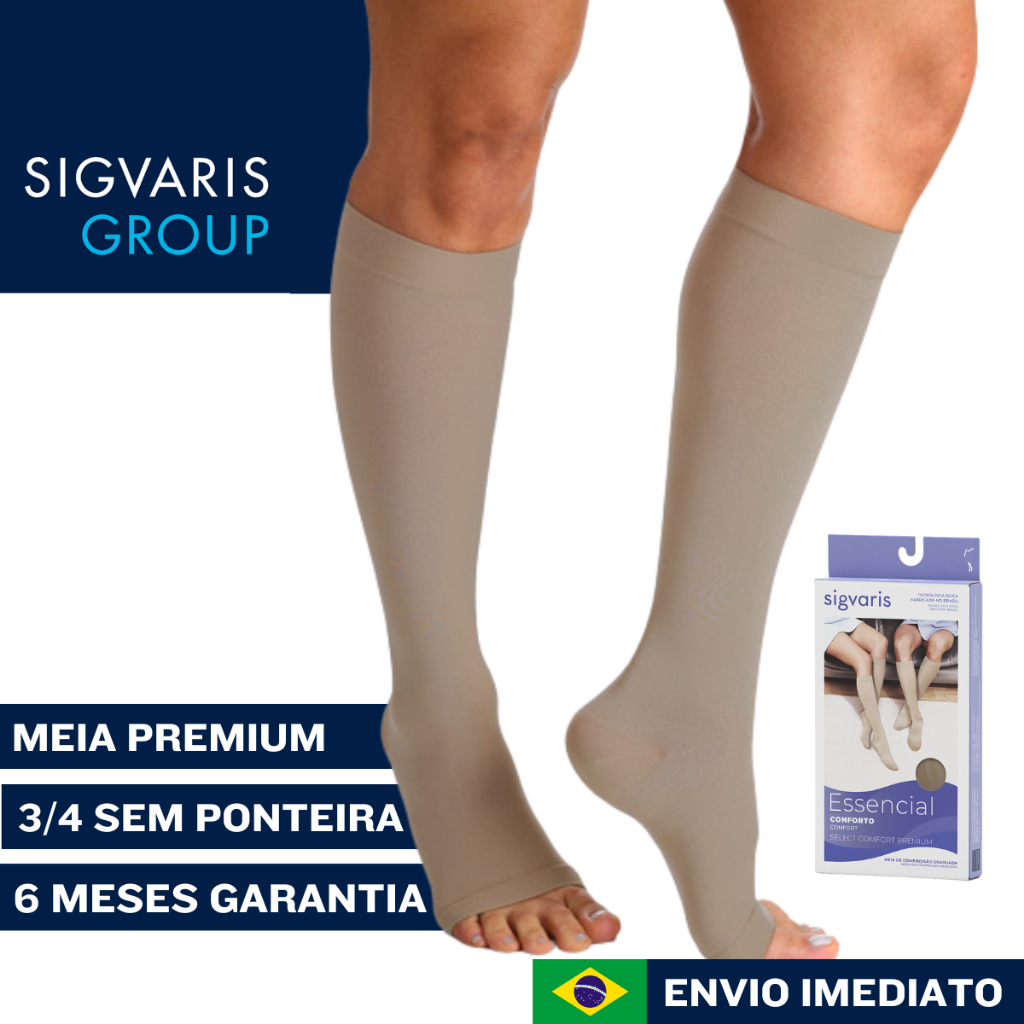 Meia de Compressão 3/4 Panturrilha Premium Ponteira Aberta  20-30 mmHg – Sigvaris Varizes Linfedema