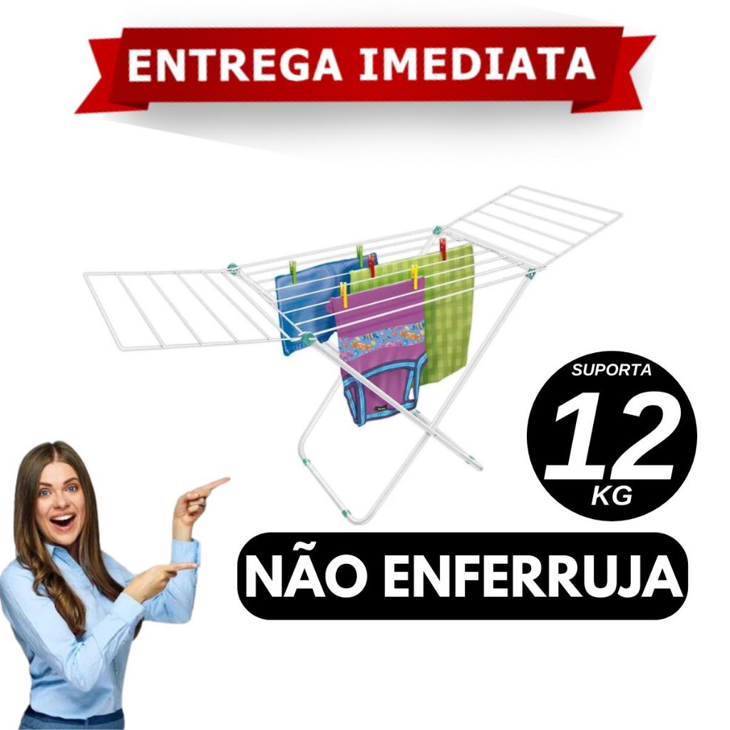 Varal De Chão Com Abas Reforçado Dobrável Aço Secalux 12kg