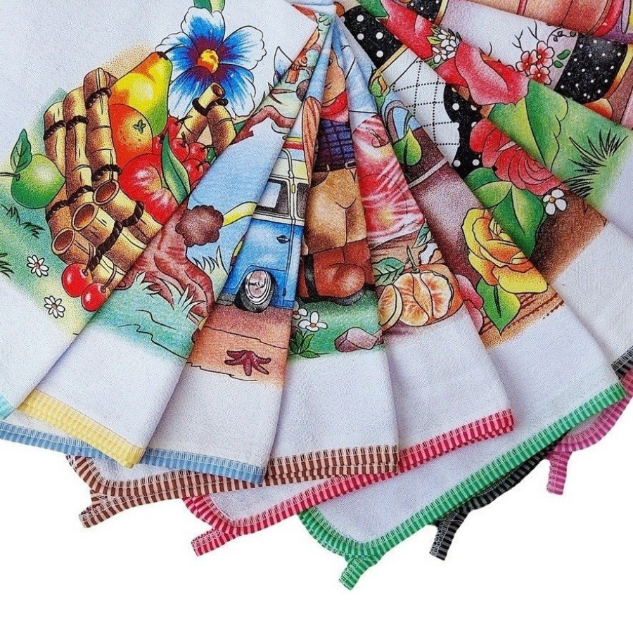 Kit 10 Panos De Prato Com Viés Estampado