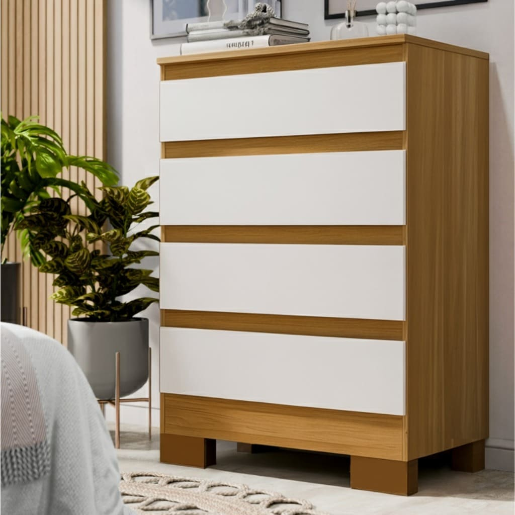 Cômoda 4 Gavetas MDF Para Quarto Grande De Adulto Com Pés Multiuso Organizador De Roupas Imperial
