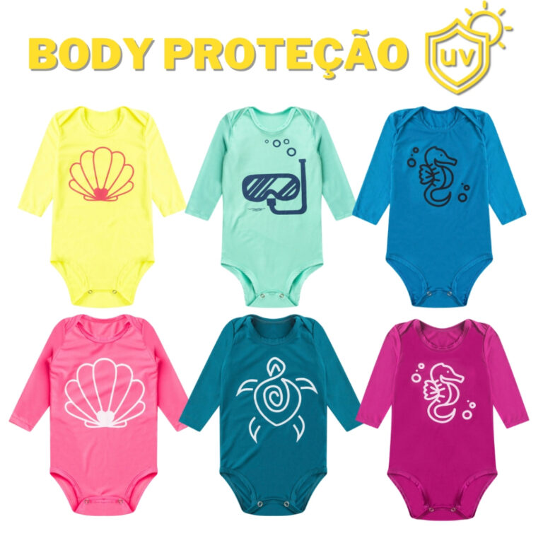 Kit 2 Bodys Bebê Estampado Com Proteção UV50+ M