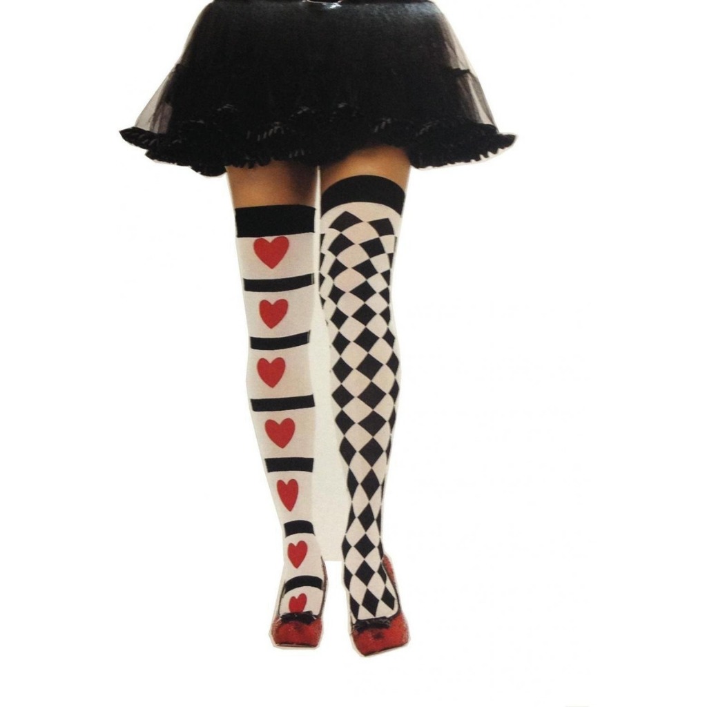 Meia Calça 7/8 Cosplay Coração Nipes Quadriculada Rainha De Copas Fantasia Carnaval Festas a Fantasi