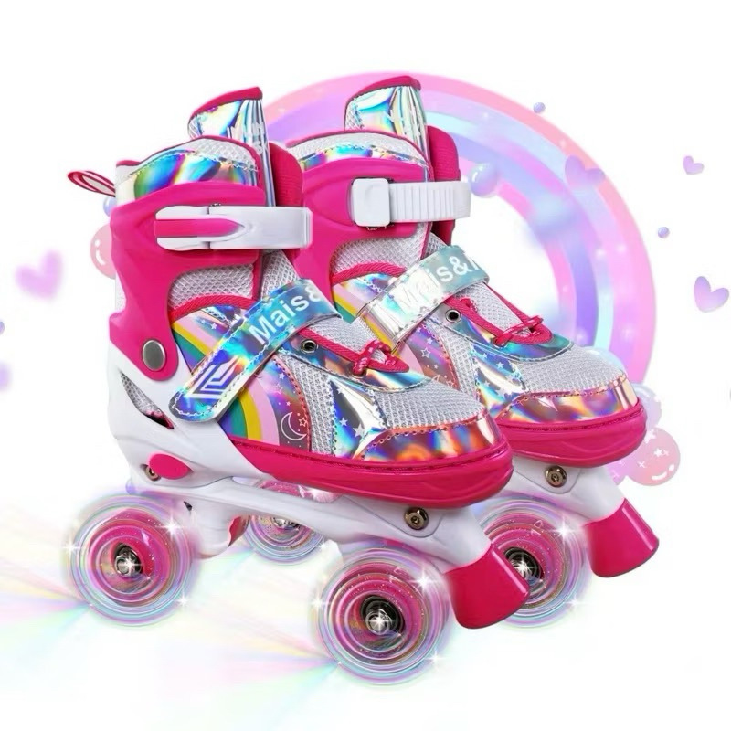 Patins Infantil Roller 4 Rodas Ajustável COM /SEM Kit Proteção Com Luz De Led Com Qualidade Para Sua