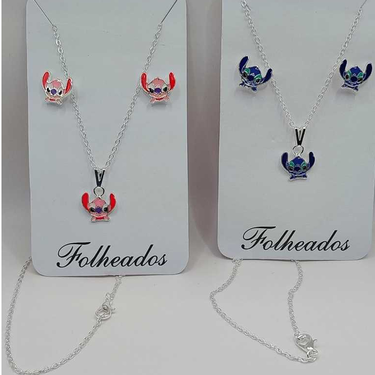 Colar e Brincos Folheados  a Prata e Ouro Lilo E S