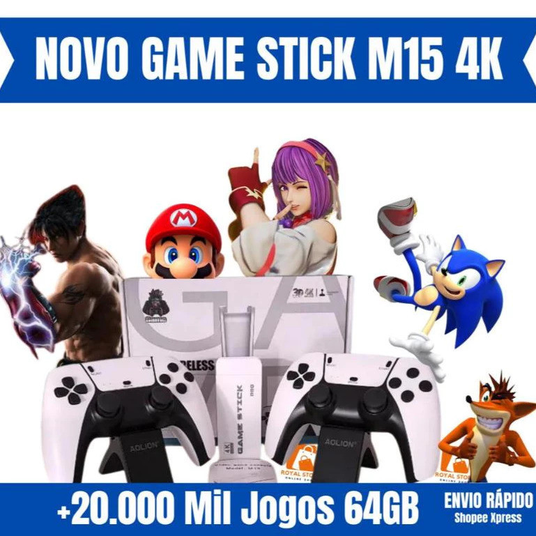 2025 NOVO Vídeo Game Stick M15 Pro 4k 64gb Hdmi C