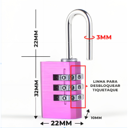 Cadeado com Senha Mala Mochila Rosa