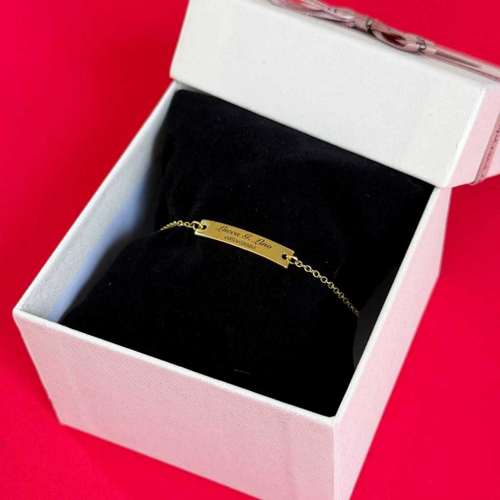 Pulseira Personalizado Placa Recém Nascido Infantil Nome Data Personalizado Banho Ouro 18k
