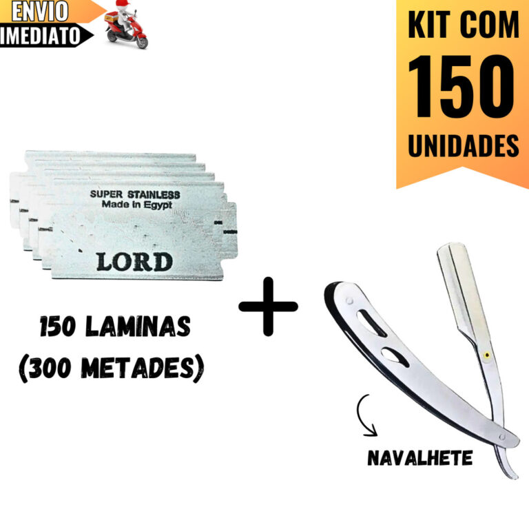 Kit Navalha Profissional Barbeiro + 150 Lâminas L