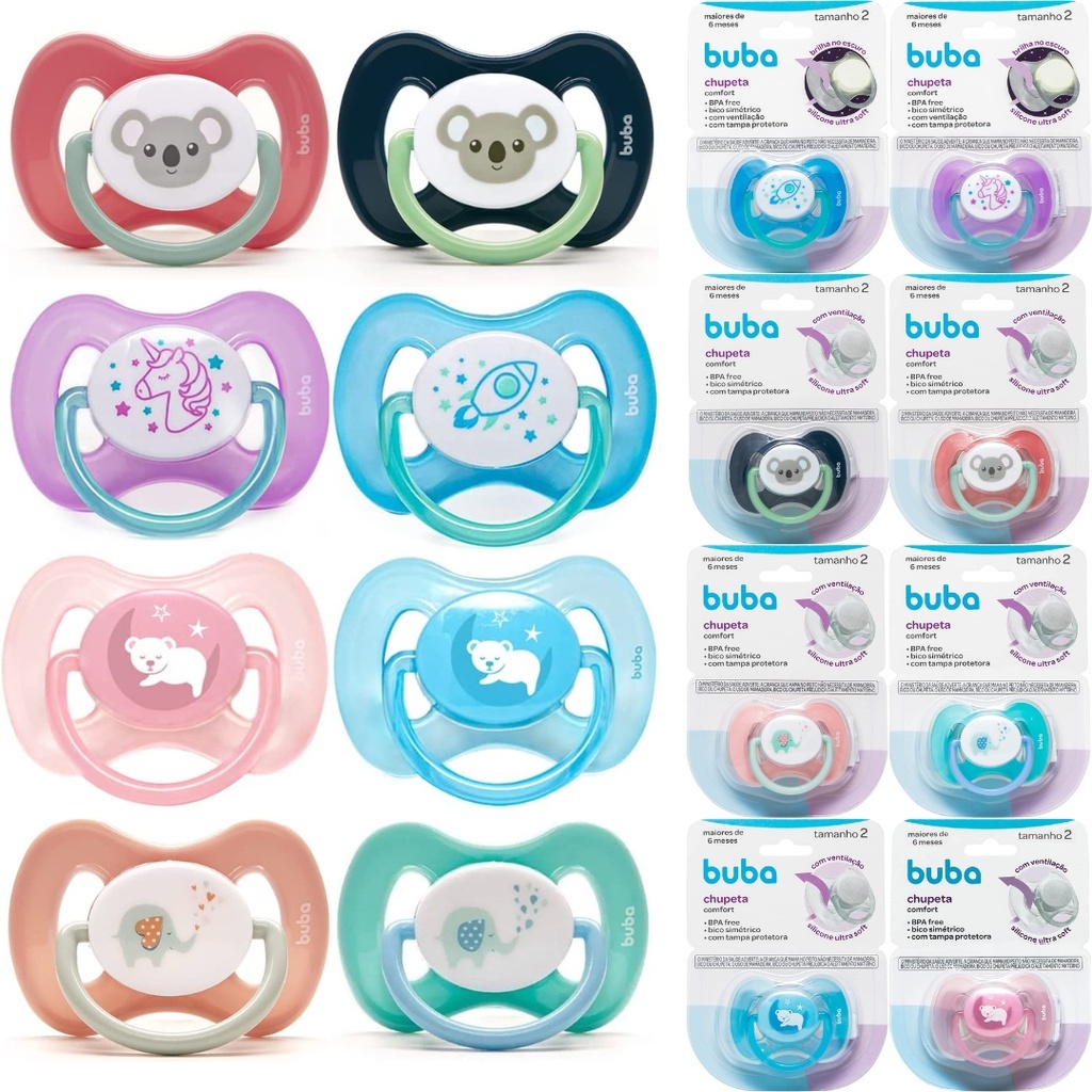 Chupetas Silicone Comfort Ultra Soft+0Meses Tamanho 1 e 2 +6Meses Recém Nascido Bico Bebe BUBA