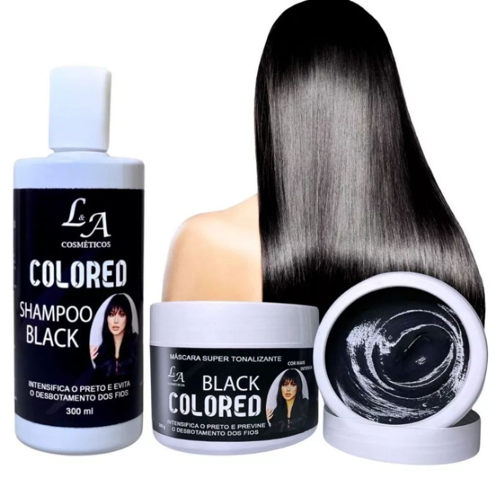Kit Shampoo e Máscara Tonalizante Black Preto Intenso – S/ Amônia – Resultado 100% Natural