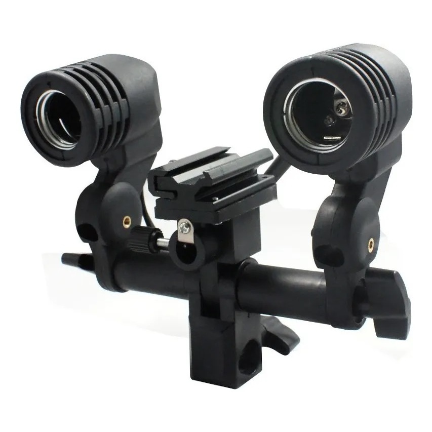 Suporte de Flash Soquete Duplo de Lampada E27 Para Sombrinha Softbox Octabox Universal Luz Estúdio