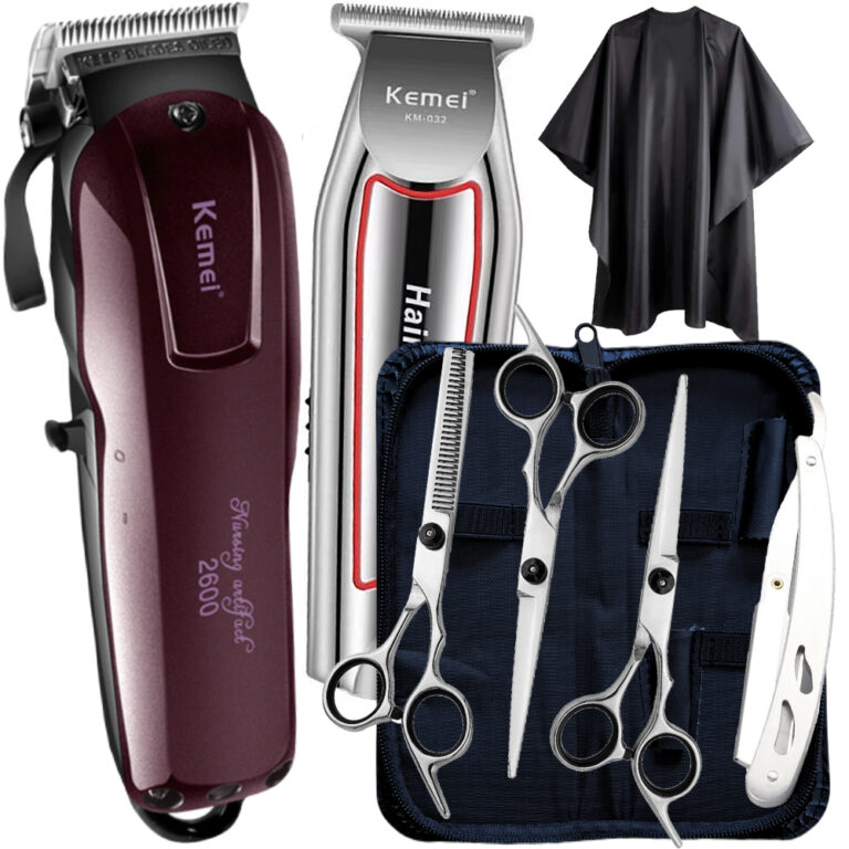 Kit Maquina De Corta Cabelo E Tesoura Barbeiro Pro