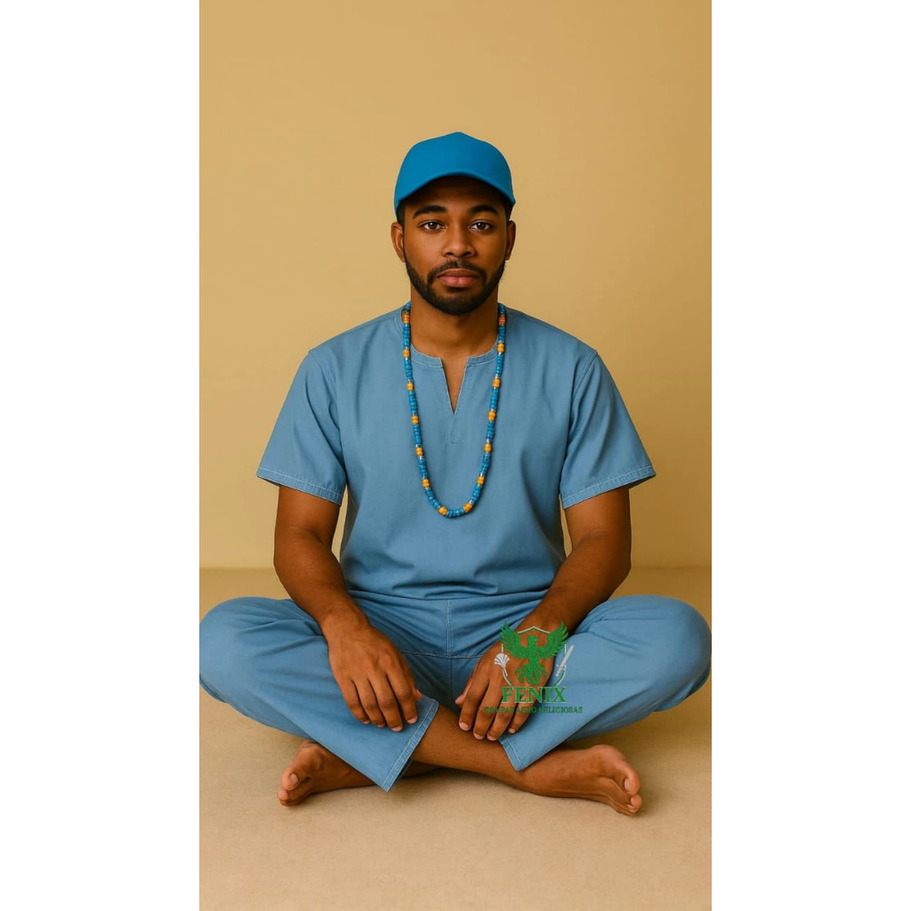 Roupa de Erê Masculino Menino Azul 2pçs Umbanda Candomblé Cosme e Damião