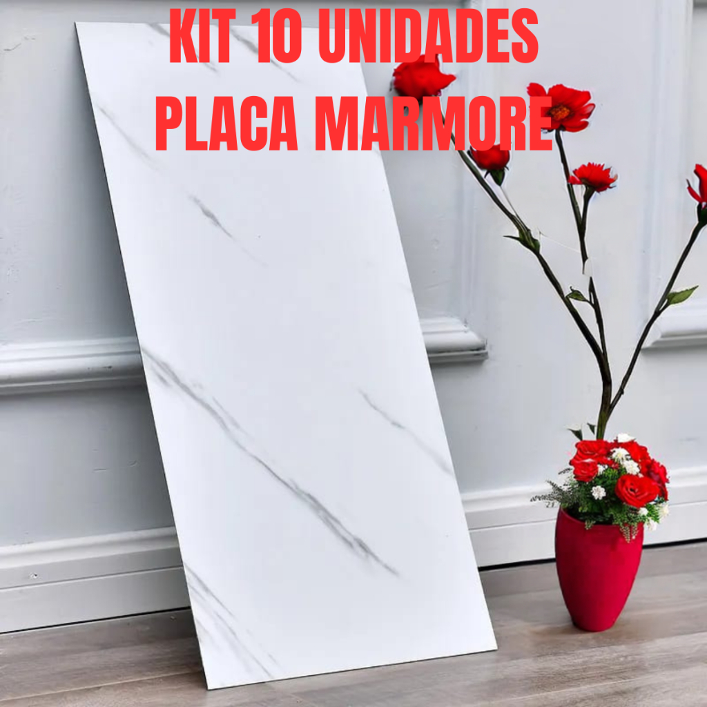 Kit 10 Placas Mármore Vinílico Adesivo 60×30 Parede Decoração Lavável