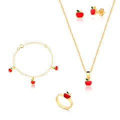 Kit Conjunto Infantil Maçãzinha em Resina com Co