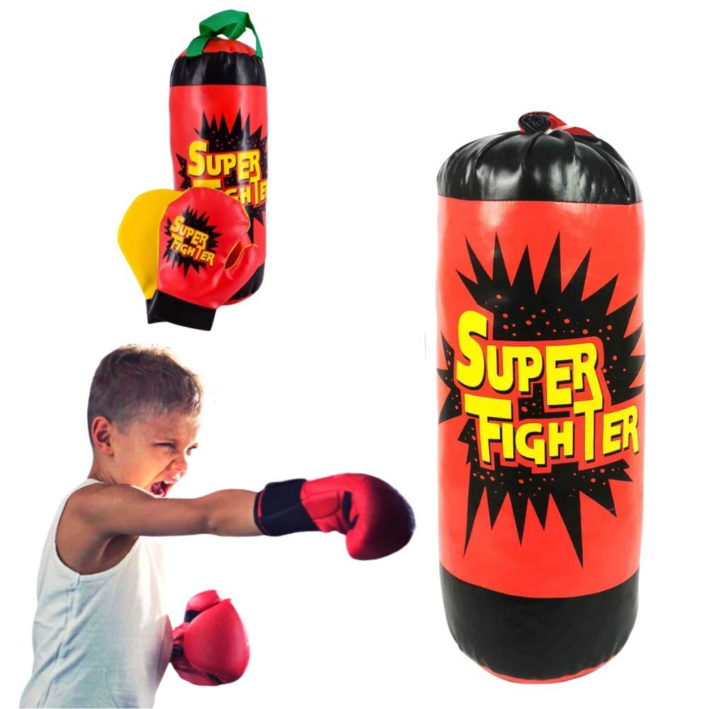 KIT Saco de Pancada Boxe com Luvas Infantil Boxe Infantil Criança Luta Luva de Boxe 41cm Dutoys