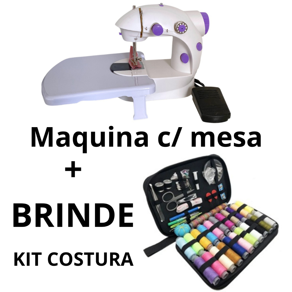 Mini Maquina Costura Com MESA Portátil Elétrica Bivolt + BRINDE