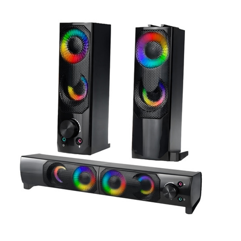 Caixa De Som Pc Usb P2 Potente Soundbar Rgb Luz Led