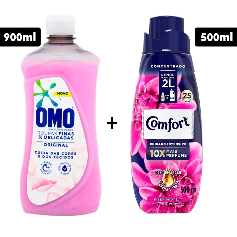 Kit Lava Roupa OMO Líquido ROUPAS FINAS e Delicadas +Amaciante Concentrado Comfort  Brisa Elegante 5