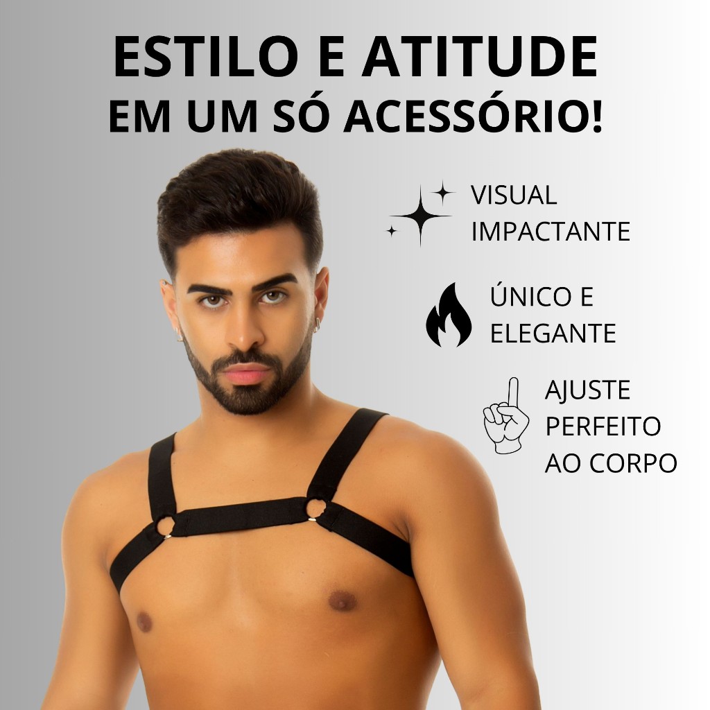 Harness Masculino Estilo Fetiche Fashion – Elástico Ajustável Sensual para Festa e Moda