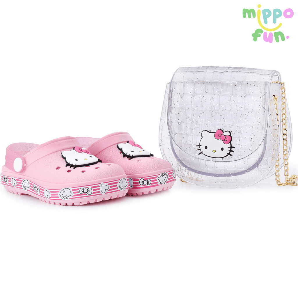 Kit Babuche com Bolsa Infantil Menina Estilo Hello Kitty Confortável para o Dia a Dia