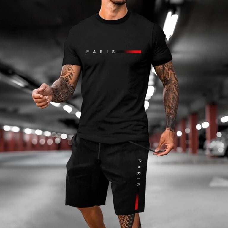 Kit Bermuda + Camiseta PRETA PARIS MINIMALIST kit 
