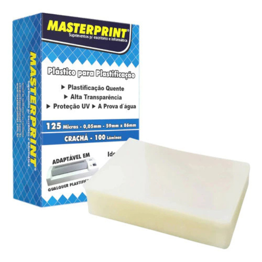 PLÁSTICO PARA PLASTIFICAÇÃO 125 MICRAS – 0,05MM – 59MM X 86MM CRACHÁ – 100 LÂMINAS