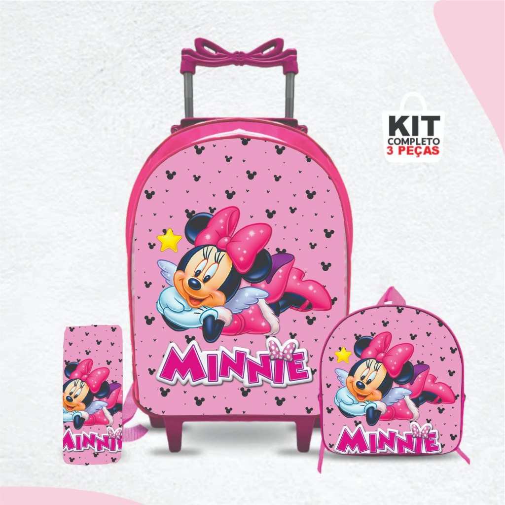 Kit mochila escolar Minie com lancheira e Estojo – com Rodinhas – Menina-Feminino