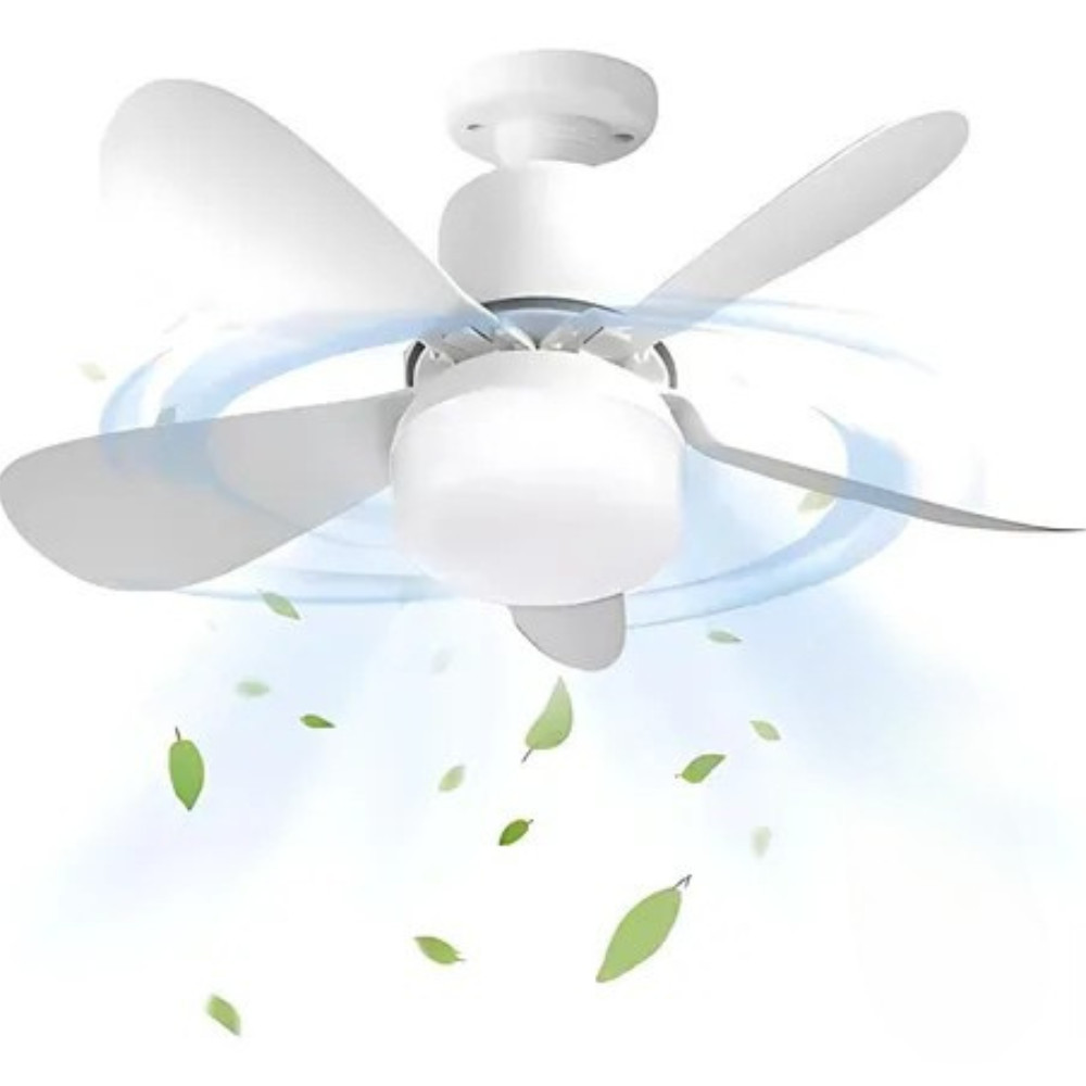 Ventilador 80w de Teto Silencioso LED 3 Cores Bulbo 12w com Controle Bivolt 5 Pás Branco Potente