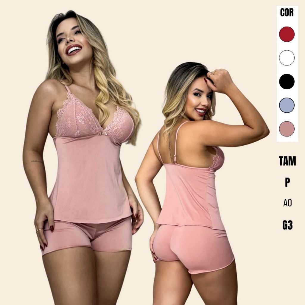 Roupa de Dormir Baby Doll Feminino Plus Size Alcinha Short Macio e Suave