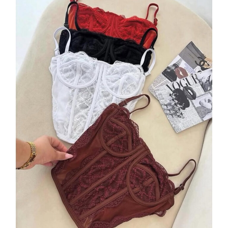 Cropped Feminino Corset Renda Corselet Alça Regul