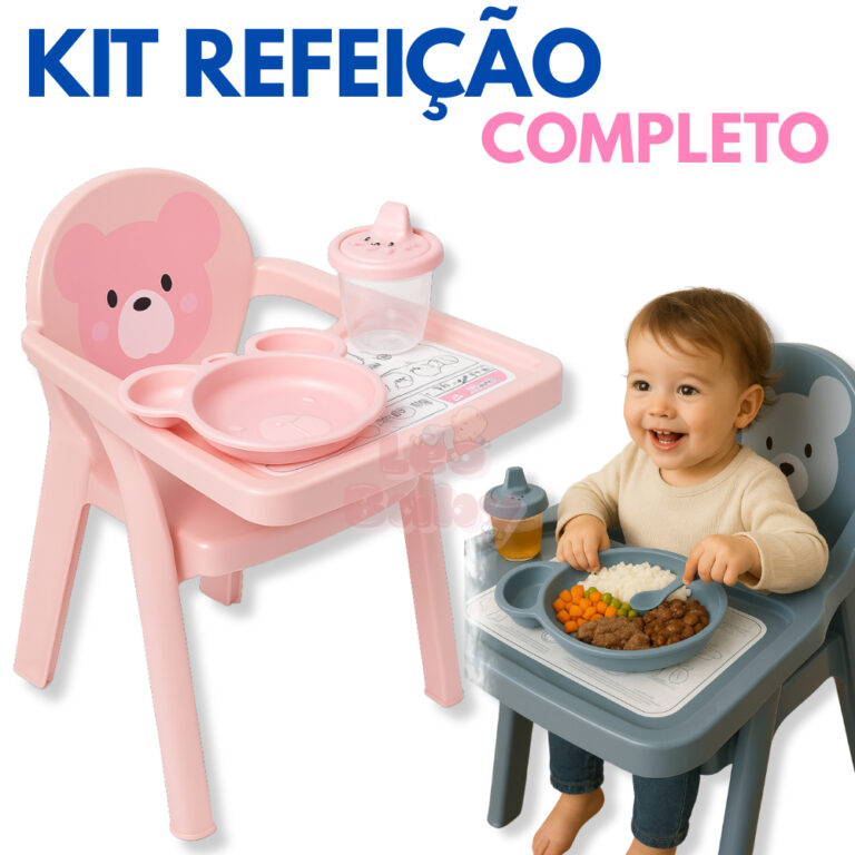 Kit Cadeirinha Alimentação Infantil Urso 3 Peça