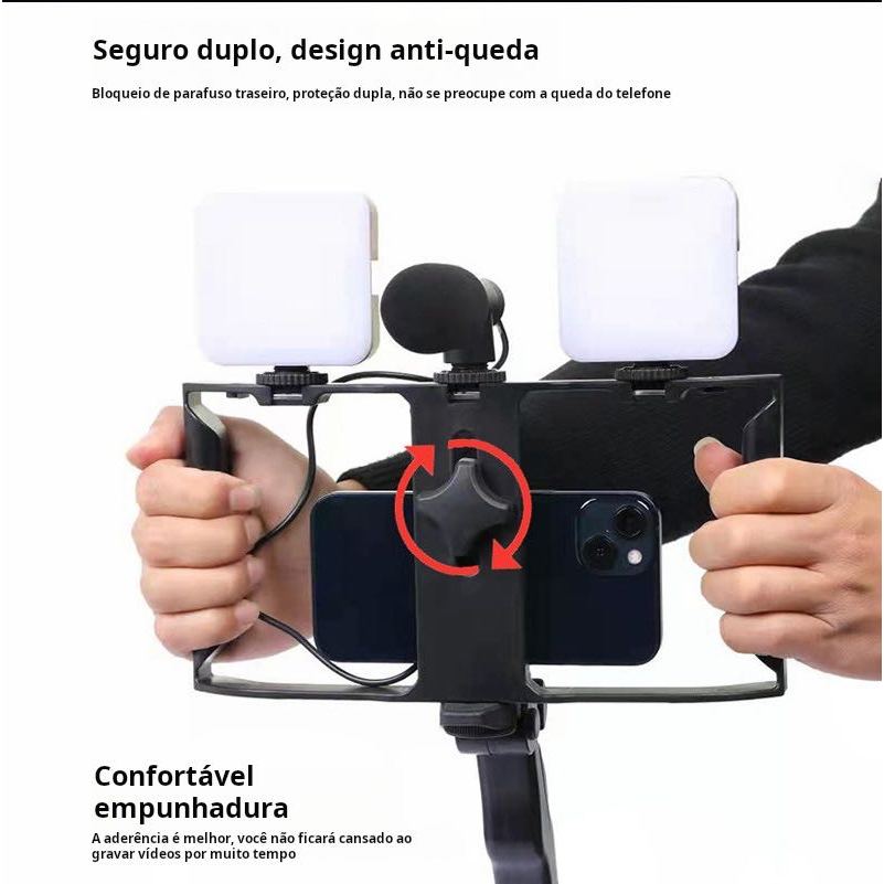 Kit Estabilizador de Vídeo Making Suporte Gaiola de Coelho Transmissão Ao Vivo Com Uma Led