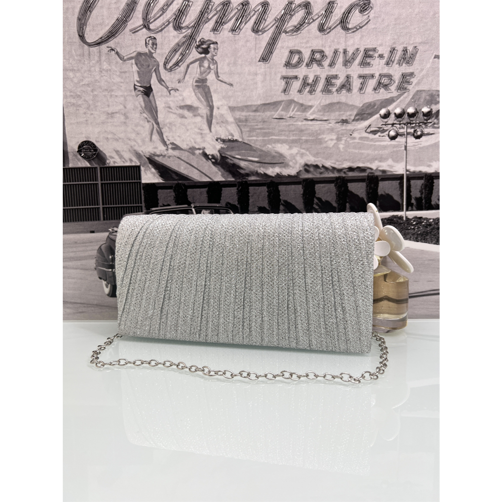 Juzia Bolsas Bolsa clutch festa listrada enrugada ondulada glitter carteiro caixinha transversal alç