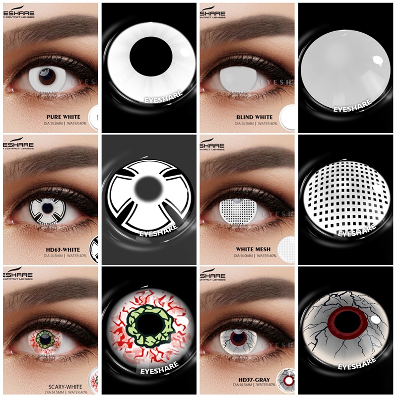 Eyeshare 2pcs/pair Lentes De Contato Coloridas anime cosplay Anuais Multicoloridas Brancas Pretas