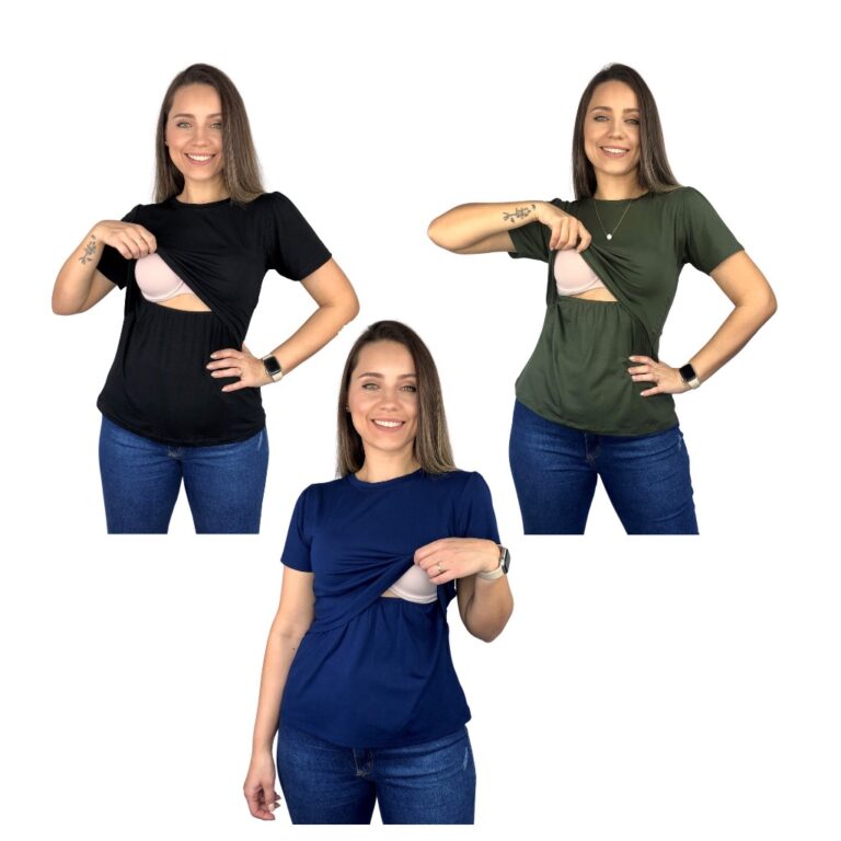 Kit 3 Blusa Amamentação Diversas Cores Viscolycr