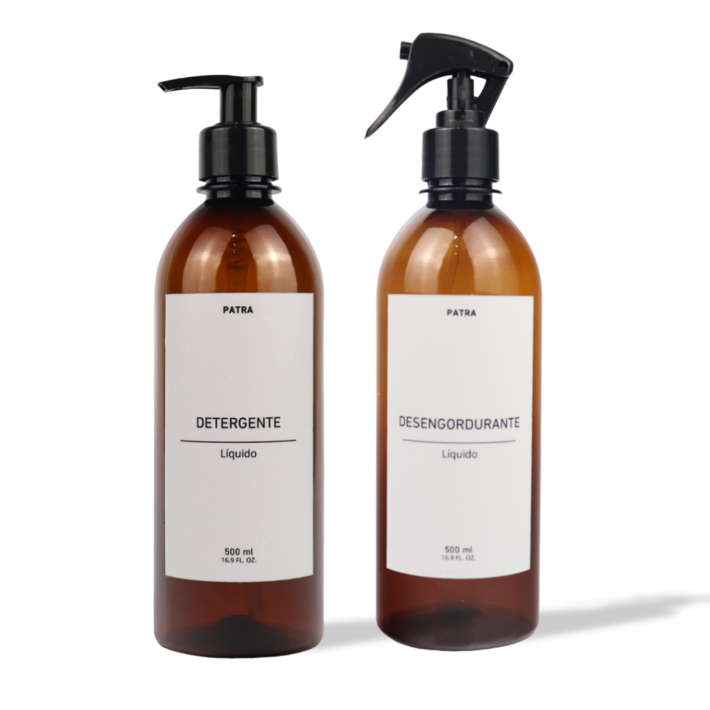 Kit detergente E desengordurante frasco âmbar 500 ml 2 pçs PATRA