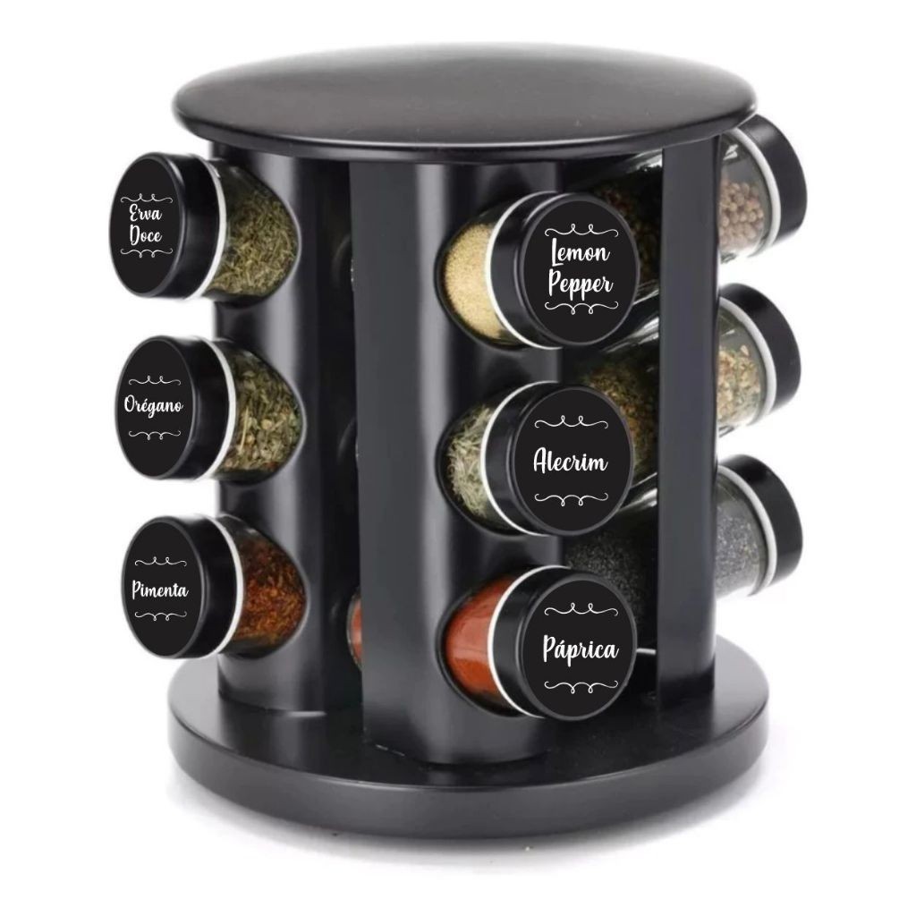Kit 36 Etiquetas Adesivo Preto para Potes de Temperos Organizador de Cozinha 3,8×3,8cm