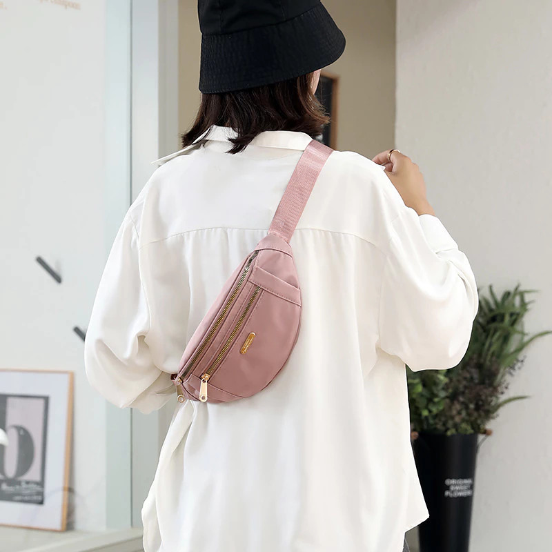 Bolsa Transversal Feminina Pochete em Lona Impermeável Estilo Coreano Ajustável para Cintura e Peito