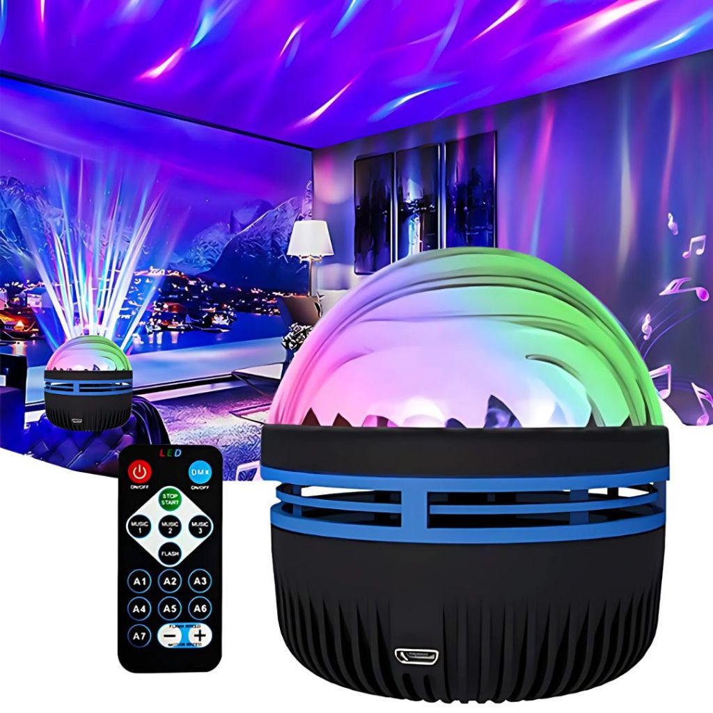 Projetor Giratório Efeito Ondas Ocean Aurora Boreal Luminária Led 14 Efeitos Com Controle