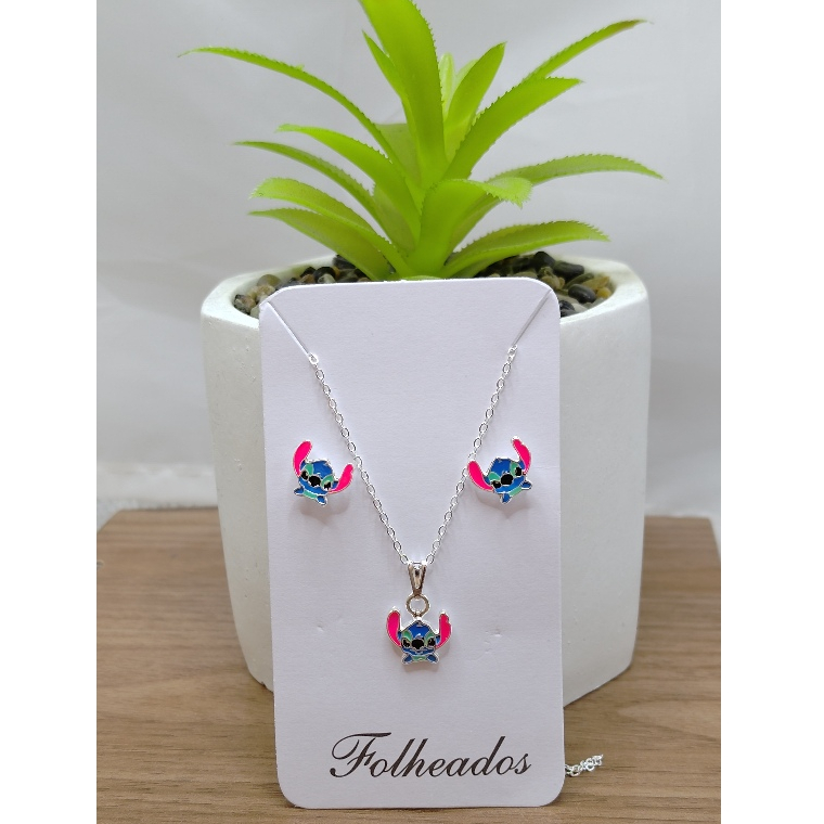 Colar + Brincos Infantil Folheados a Prata 925 Lil