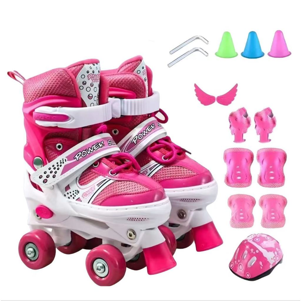 Patins Inline Infantis Tamanho Ajustável 26-32 / 33-37 / 38-42 + LED + Kit de Proteção–6038
