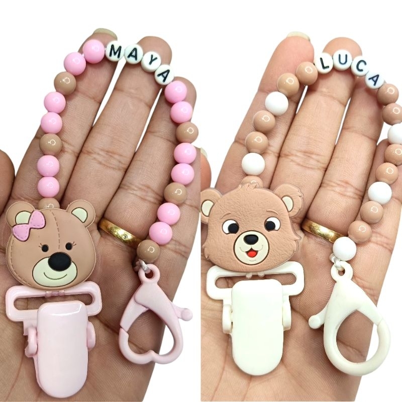Prendedor de chupeta ursos  personalizado com nome