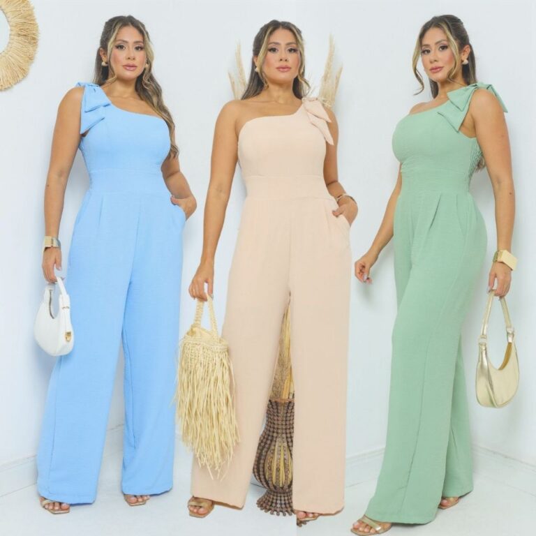 macacão feminino festa casual longo laço no ombr