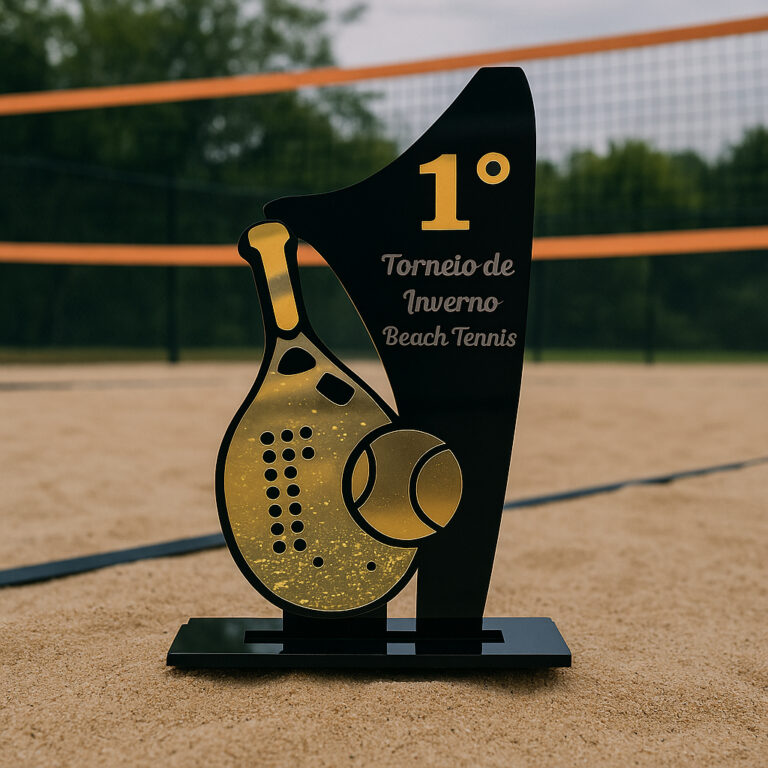 Troféu Beach Tennis Acrílico Personalizado 1,2,3