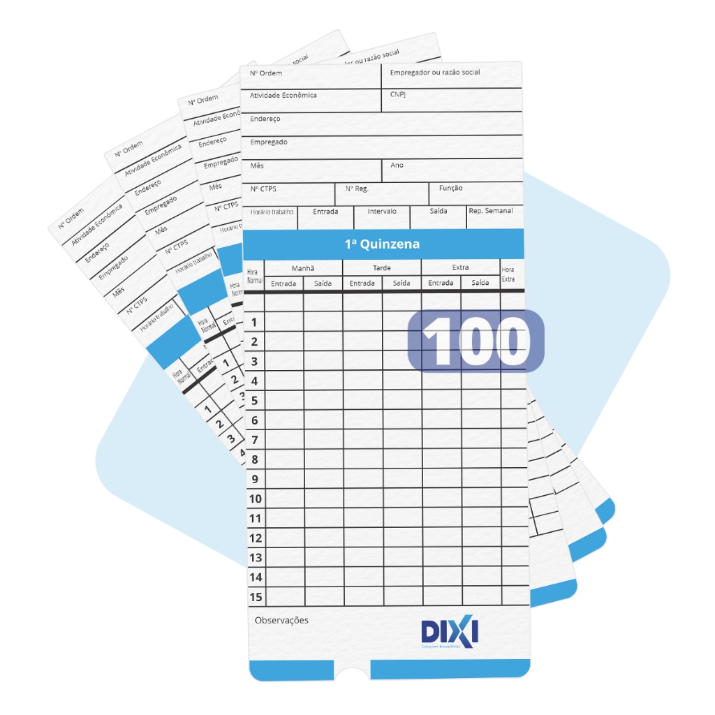 Cartão de Bater Ponto Manual para Relogio Cartografico 100 unidades Registro Funcionario