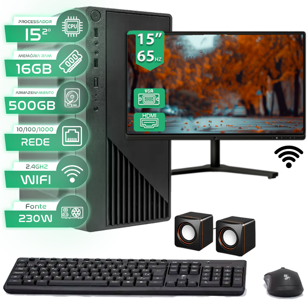 Computador Intel I5 16gb Hd 500GB Monitor 15 – Completo