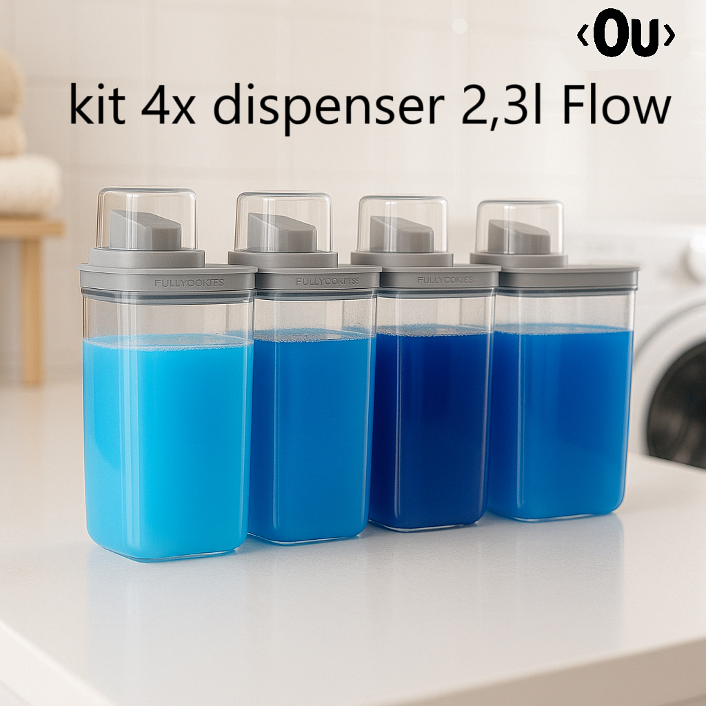 Kit 1 a 4 Peças Dispenser Organizador Lavanderia 2,3L Acrílico Amaciante Sabão Po Liquido Ou