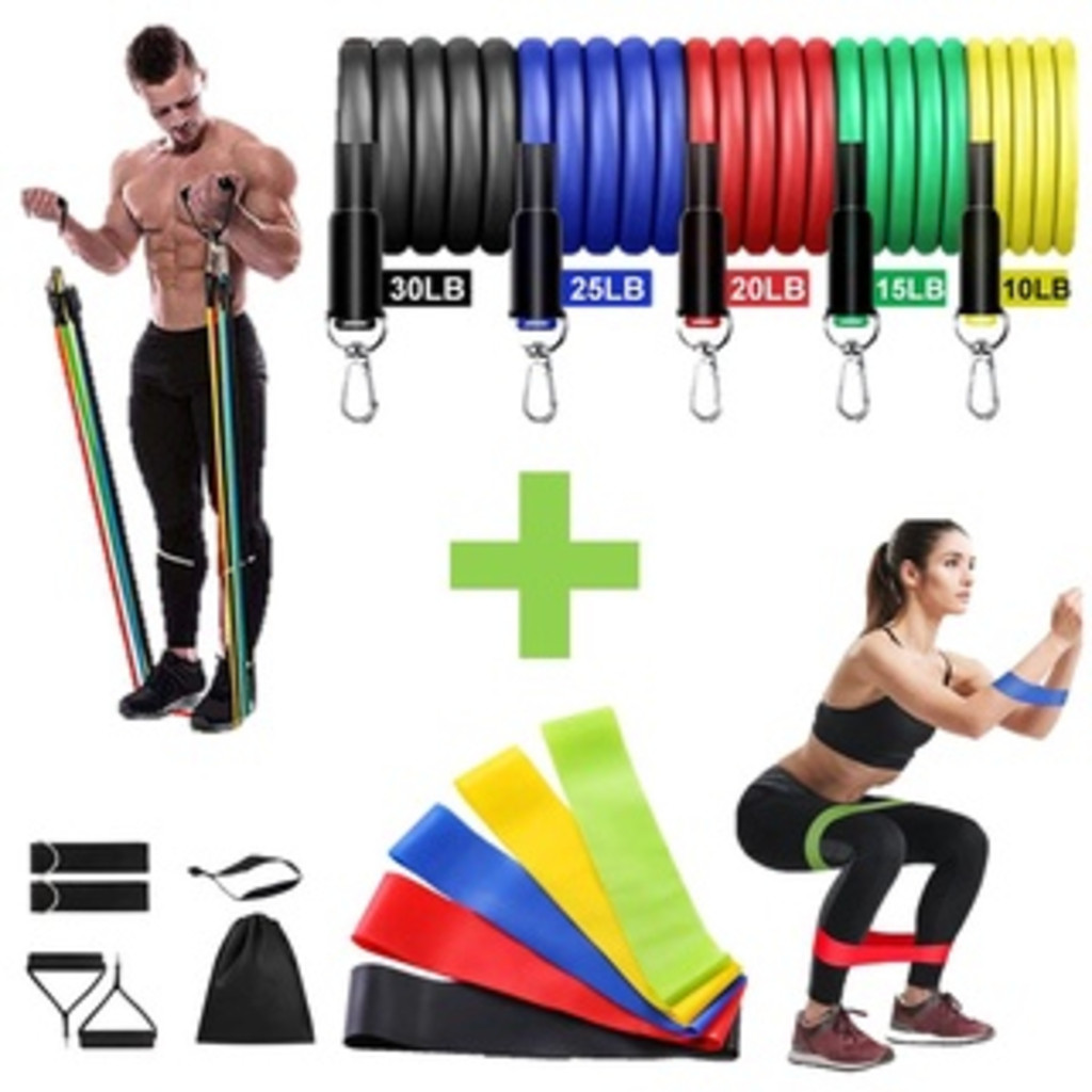 Kit Completo Treino em Casa: Elásticos Extensores + 5 Mini Bands Fortes | Fitness E Musculação